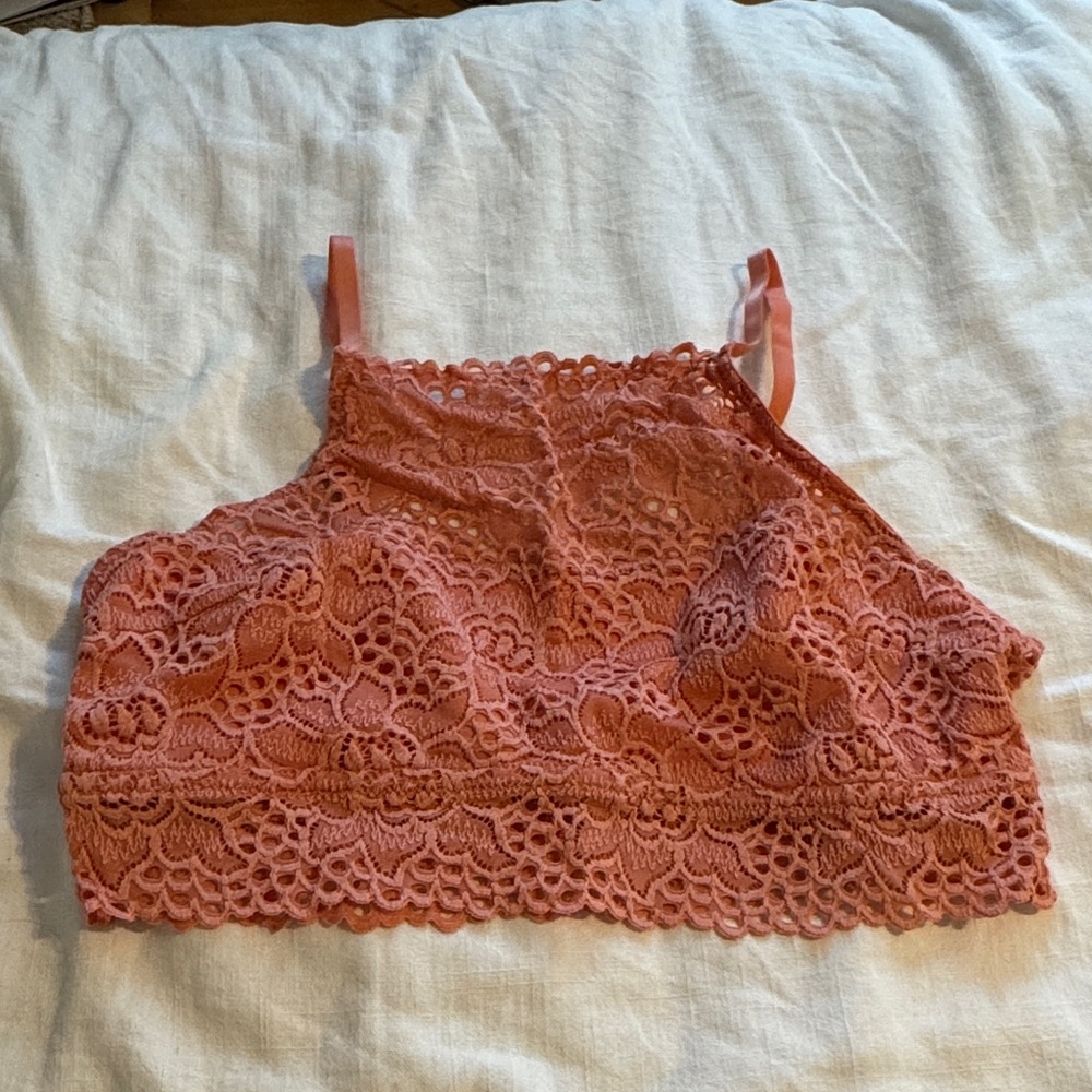 Aerie Lace Halter Bralette - coral